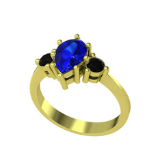 Dia Tria Yüzük - Lab safir ve siyah zirkon 925 ayar altın kaplama gümüş yüzük #14tzhtd