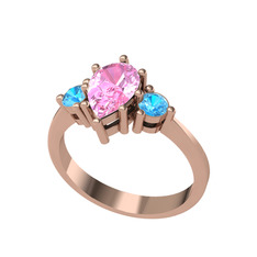 Dia Tria Yüzük - Pembe kuvars ve akuamarin 925 ayar rose altın kaplama gümüş yüzük #151idqt