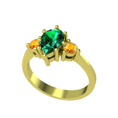 Yeşil kuvars ve sitrin 14 ayar altın yüzük