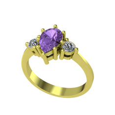 Dia Tria Yüzük - Ametist ve beyaz zirkon 8 ayar altın yüzük #15ays62