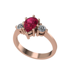 Rodolit garnet ve pırlanta 18 ayar rose altın yüzük (0.32 karat)