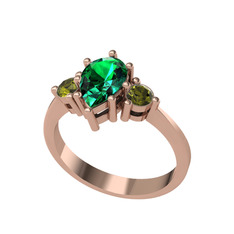 Yeşil kuvars ve peridot 14 ayar rose altın yüzük