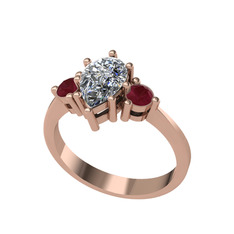 Dia Tria Yüzük - Swarovski ve kök yakut 925 ayar rose altın kaplama gümüş yüzük #167o97b