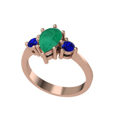 Kök zümrüt ve lab safir 14 ayar rose altın yüzük