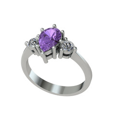 Dia Tria Yüzük - Ametist ve swarovski 8 ayar beyaz altın yüzük #16b2xns