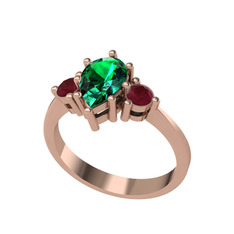 Dia Tria Yüzük - Yeşil kuvars ve kök yakut 925 ayar rose altın kaplama gümüş yüzük #1705nzk