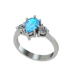 Akuamarin ve swarovski 8 ayar beyaz altın yüzük