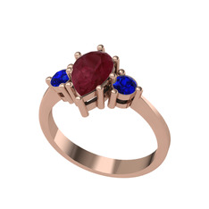 Dia Tria Yüzük - Kök yakut ve lab safir 14 ayar rose altın yüzük #173kr16
