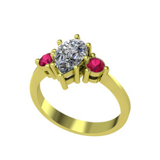 Dia Tria Yüzük - Beyaz zirkon ve rodolit garnet 18 ayar altın yüzük #1761yzj