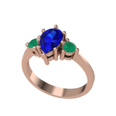 Dia Tria Yüzük - Lab safir ve kök zümrüt 14 ayar rose altın yüzük #17m3yr