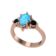 Dia Tria Yüzük - Akuamarin ve siyah zirkon 18 ayar rose altın yüzük #17nqou0