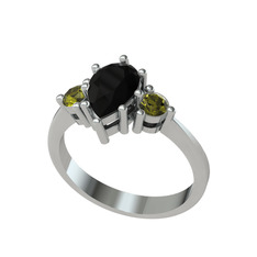 Dia Tria Yüzük - Siyah zirkon ve peridot 925 ayar gümüş yüzük #183g1ht