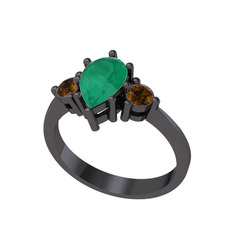 Dia Tria Yüzük - Kök zümrüt ve dumanlı kuvars 925 ayar siyah rodyum kaplama gümüş yüzük #191sl6y
