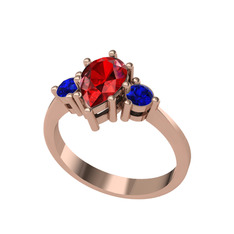 Dia Tria Yüzük - Garnet ve lab safir 18 ayar rose altın yüzük #194aqs