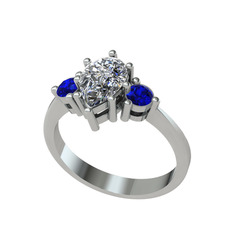 Dia Tria Yüzük - Swarovski ve lab safir 14 ayar beyaz altın yüzük #19p07ct