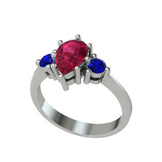 Rodolit garnet ve lab safir 8 ayar beyaz altın yüzük