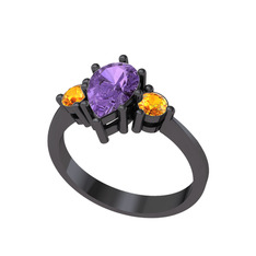 Dia Tria Yüzük - Ametist ve sitrin 925 ayar siyah rodyum kaplama gümüş yüzük #1akjymp