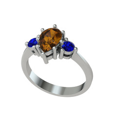 Dia Tria Yüzük - Dumanlı kuvars ve lab safir 8 ayar beyaz altın yüzük #1b2sw8e