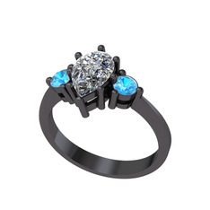 Dia Tria Yüzük - Swarovski ve akuamarin 925 ayar siyah rodyum kaplama gümüş yüzük #1b2tm7w
