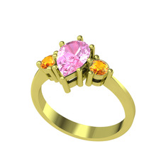 Pembe kuvars ve sitrin 18 ayar altın yüzük