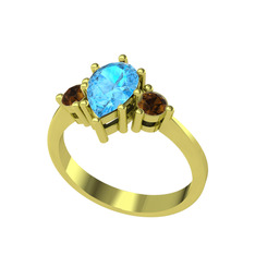 Dia Tria Yüzük - Akuamarin ve dumanlı kuvars 18 ayar altın yüzük #1brfi7n