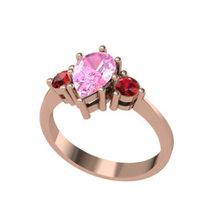 Dia Tria Yüzük - Pembe kuvars ve garnet 14 ayar rose altın yüzük #1c4czrz