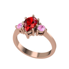 Garnet ve pembe kuvars 8 ayar rose altın yüzük