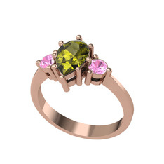 Peridot ve pembe kuvars 18 ayar rose altın yüzük
