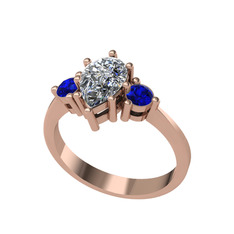 Swarovski ve lab safir 8 ayar rose altın yüzük