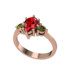 Dia Tria Yüzük - Garnet ve peridot 925 ayar rose altın kaplama gümüş yüzük #1e8yu2c