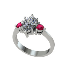 Swarovski ve rodolit garnet 14 ayar beyaz altın yüzük