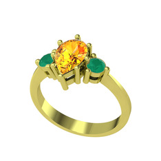 Dia Tria Yüzük - Sitrin ve kök zümrüt 18 ayar altın yüzük #1eszom9