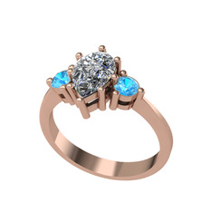 Swarovski ve akuamarin 14 ayar rose altın yüzük