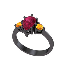 Dia Tria Yüzük - Rodolit garnet ve sitrin 925 ayar siyah rodyum kaplama gümüş yüzük #1faae7