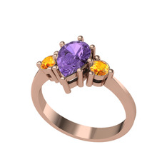 Ametist ve sitrin 14 ayar rose altın yüzük