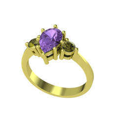 Dia Tria Yüzük - Ametist ve peridot 14 ayar altın yüzük #1fu5zps