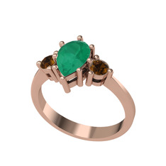 Dia Tria Yüzük - Kök zümrüt ve dumanlı kuvars 14 ayar rose altın yüzük #1g7iz9u