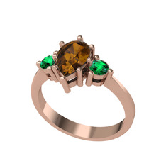 Dia Tria Yüzük - Dumanlı kuvars ve yeşil kuvars 14 ayar rose altın yüzük #1geoqkd