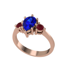 Dia Tria Yüzük - Lab safir ve kök yakut 14 ayar rose altın yüzük #1gmcjgb