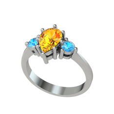 Dia Tria Yüzük - Sitrin ve akuamarin 925 ayar gümüş yüzük #1h4qgyh