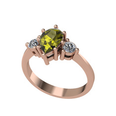 Peridot ve pırlanta 14 ayar rose altın yüzük (0.32 karat)