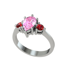 Dia Tria Yüzük - Pembe kuvars ve garnet 925 ayar gümüş yüzük #1i89oso