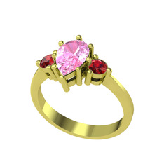 Dia Tria Yüzük - Pembe kuvars ve garnet 8 ayar altın yüzük #1if0bm9
