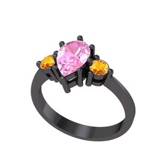 Dia Tria Yüzük - Pembe kuvars ve sitrin 925 ayar siyah rodyum kaplama gümüş yüzük #1irxgrs