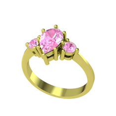 Dia Tria Yüzük - Pembe kuvars 14 ayar altın yüzük #1jsuf68