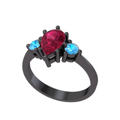 Dia Tria Yüzük - Rodolit garnet ve akuamarin 925 ayar siyah rodyum kaplama gümüş yüzük #1k8f448