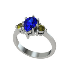 Dia Tria Yüzük - Lab safir ve peridot 8 ayar beyaz altın yüzük #1l6hemf