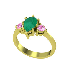 Dia Tria Yüzük - Kök zümrüt ve pembe kuvars 14 ayar altın yüzük #1lnlqg4