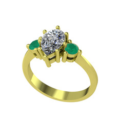 Dia Tria Yüzük - Swarovski ve kök zümrüt 8 ayar altın yüzük #1lo0rwz