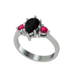Dia Tria Yüzük - Siyah zirkon ve rodolit garnet 14 ayar beyaz altın yüzük #1lprp5g